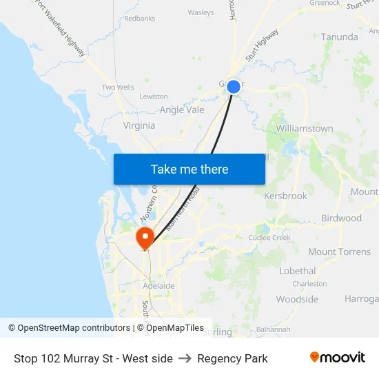 Stop 102 Murray St - West side to Regency Park map