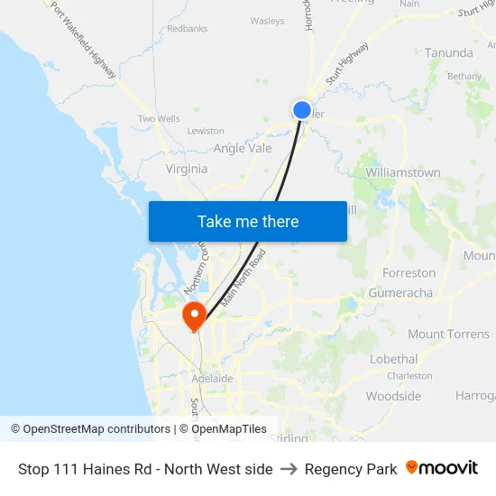 Stop 111 Haines Rd - North West side to Regency Park map