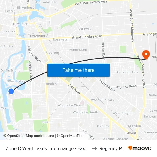 Zone C West Lakes Interchange - East side to Regency Park map