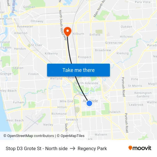 Stop D3 Grote St - North side to Regency Park map