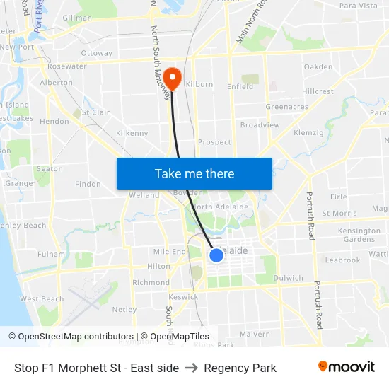 Stop F1 Morphett St - East side to Regency Park map