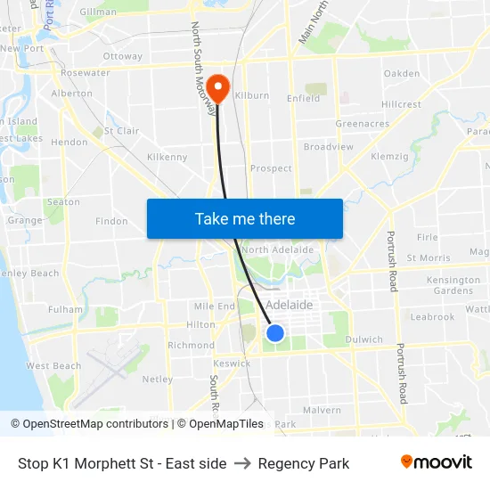 Stop K1 Morphett St - East side to Regency Park map
