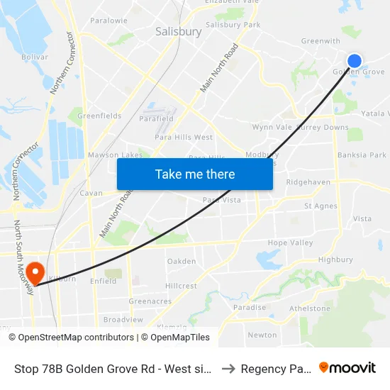 Stop 78B Golden Grove Rd - West side to Regency Park map