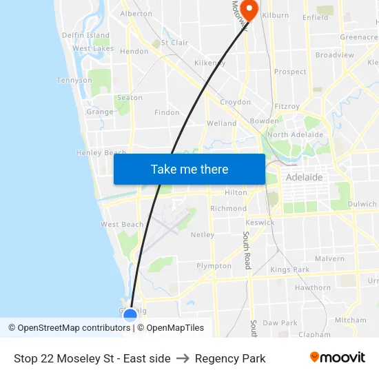 Stop 22 Moseley St - East side to Regency Park map