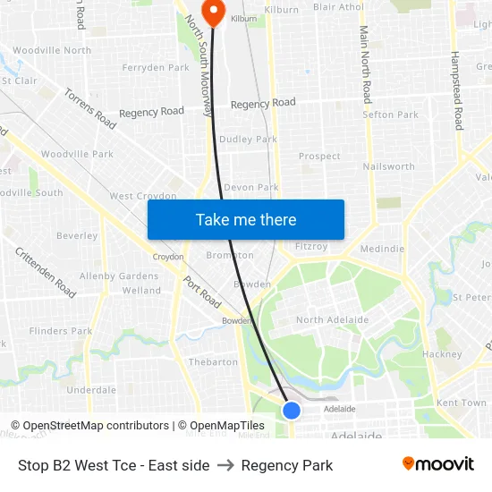 Stop B2 West Tce - East side to Regency Park map