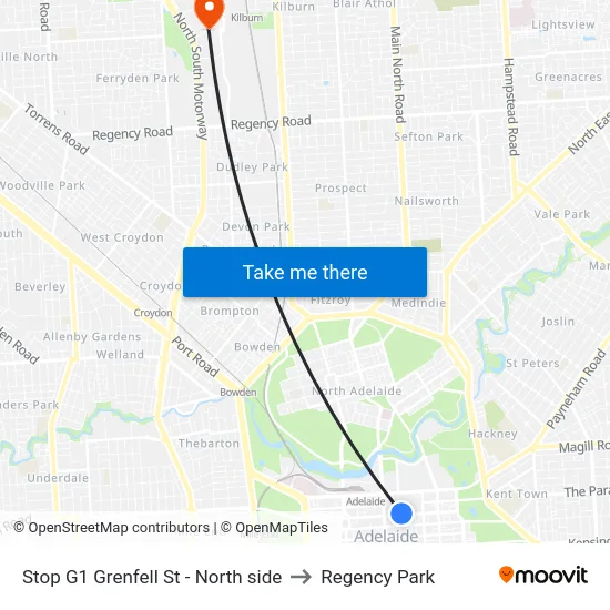 Stop G1 Grenfell St - North side to Regency Park map