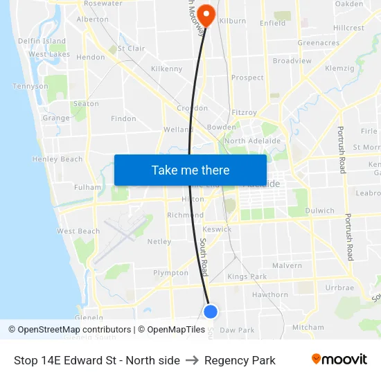 Stop 14E Edward St - North side to Regency Park map