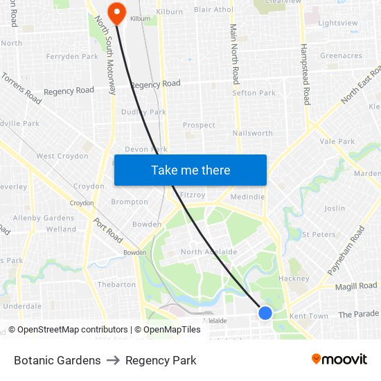 Botanic Gardens to Regency Park map