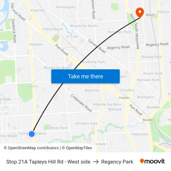 Stop 21A Tapleys Hill Rd - West side to Regency Park map