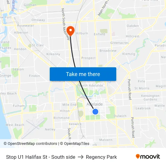 Stop U1 Halifax St - South side to Regency Park map