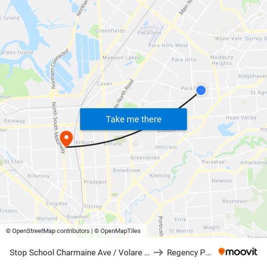 Stop School Charmaine Ave / Volare Ave to Regency Park map