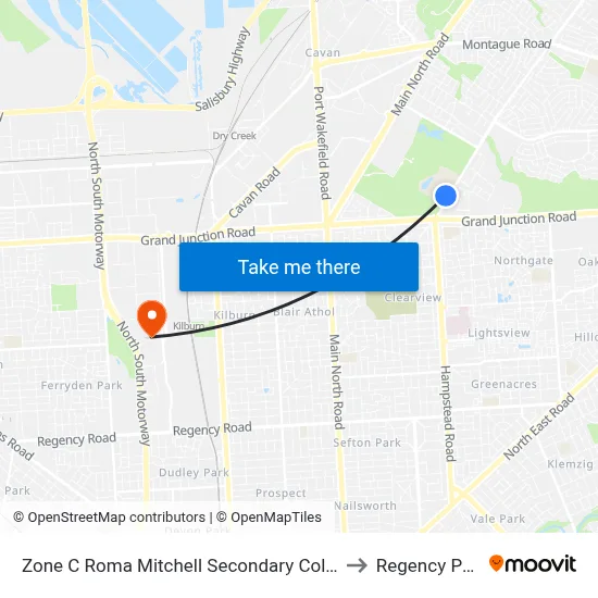 Zone C Roma Mitchell Secondary College to Regency Park map
