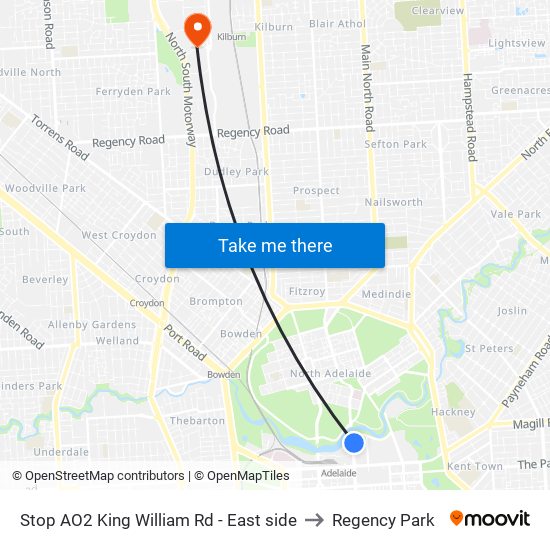 Stop AO2 King William Rd - East side to Regency Park map