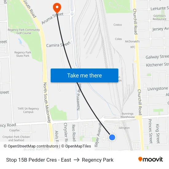 Stop 15B Pedder Cres - East to Regency Park map