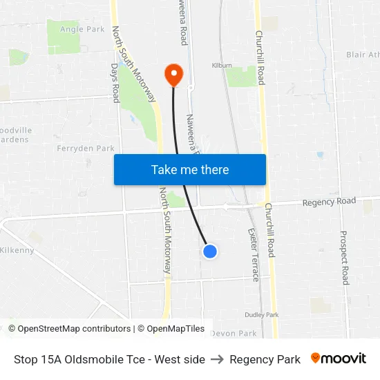 Stop 15A Oldsmobile Tce - West side to Regency Park map