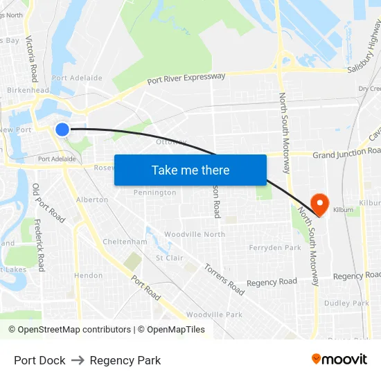 Port Dock to Regency Park map