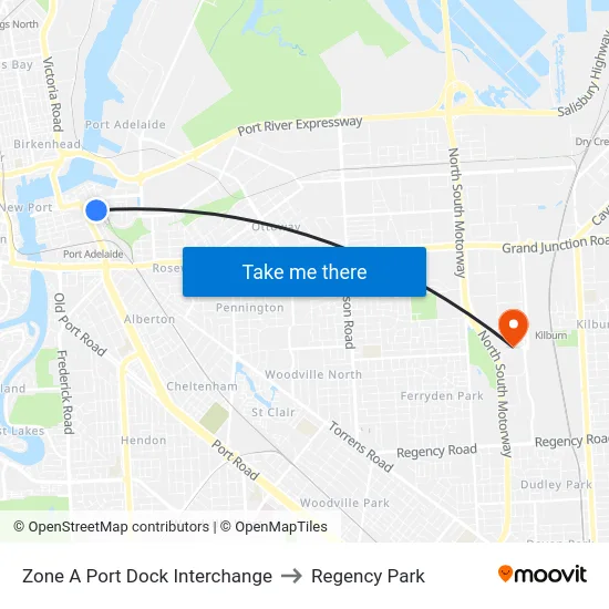 Zone A Port Dock Interchange to Regency Park map