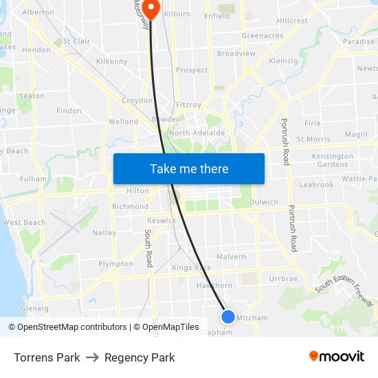 Torrens Park to Regency Park map