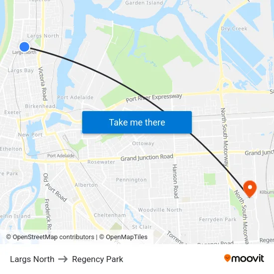 Largs North to Regency Park map