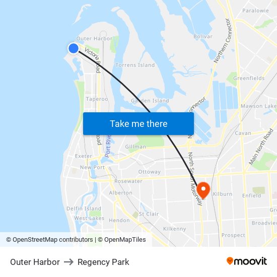 Outer Harbor to Regency Park map