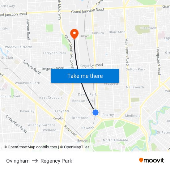 Ovingham to Regency Park map