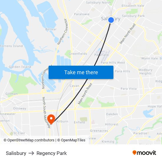 Salisbury to Regency Park map