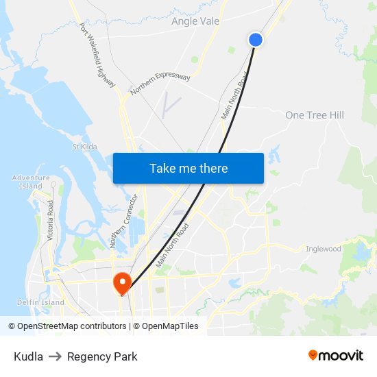 Kudla to Regency Park map