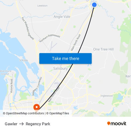 Gawler to Regency Park map