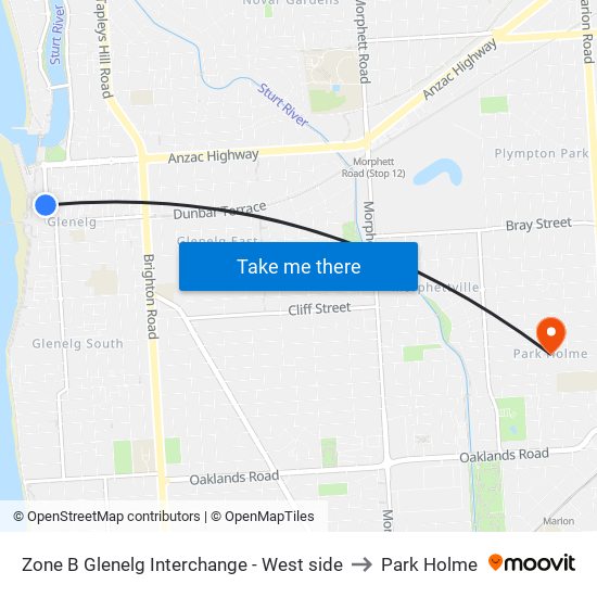 Zone B Glenelg Interchange - West side to Park Holme map