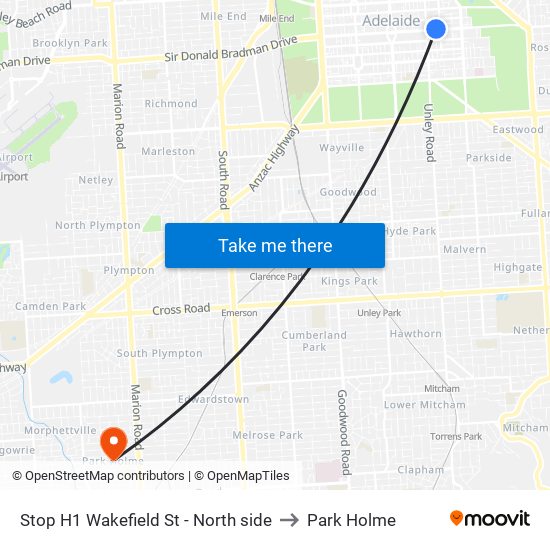 Stop H1 Wakefield St - North side to Park Holme map