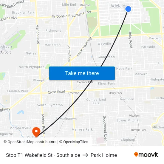 Stop T1 Wakefield St - South side to Park Holme map