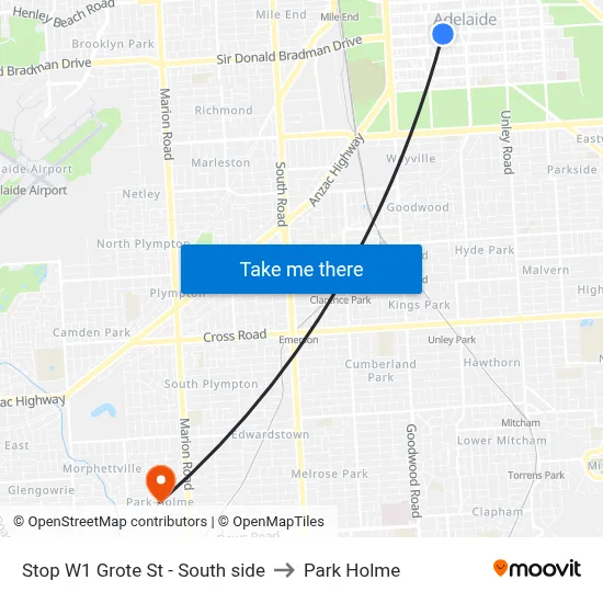Stop W1 Grote St - South side to Park Holme map