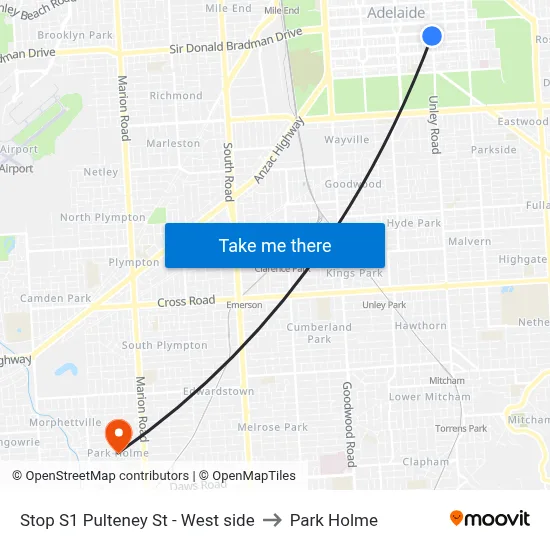 Stop S1 Pulteney St - West side to Park Holme map