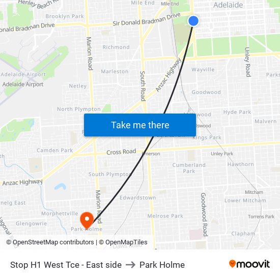 Stop H1 West Tce - East side to Park Holme map