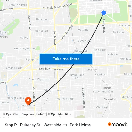 Stop P1 Pulteney St - West side to Park Holme map