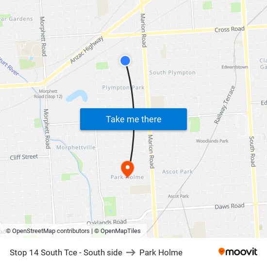 Stop 14 South Tce - South side to Park Holme map