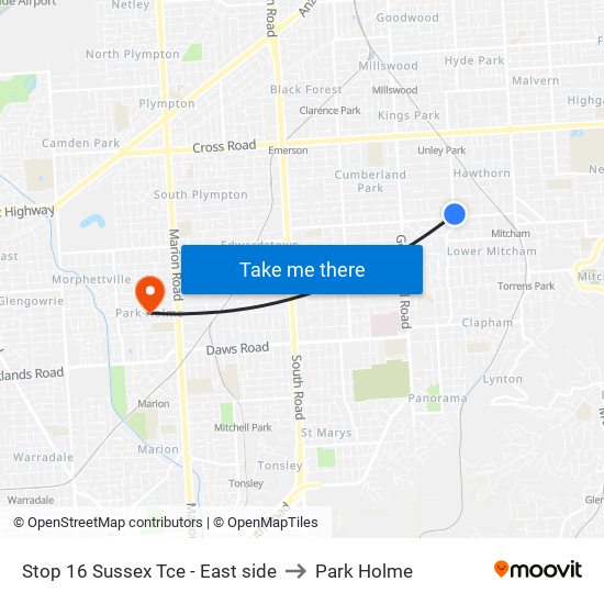 Stop 16 Sussex Tce - East side to Park Holme map