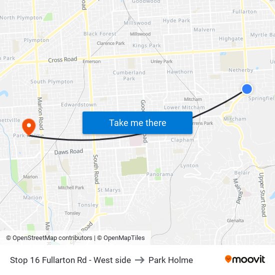 Stop 16 Fullarton Rd - West side to Park Holme map