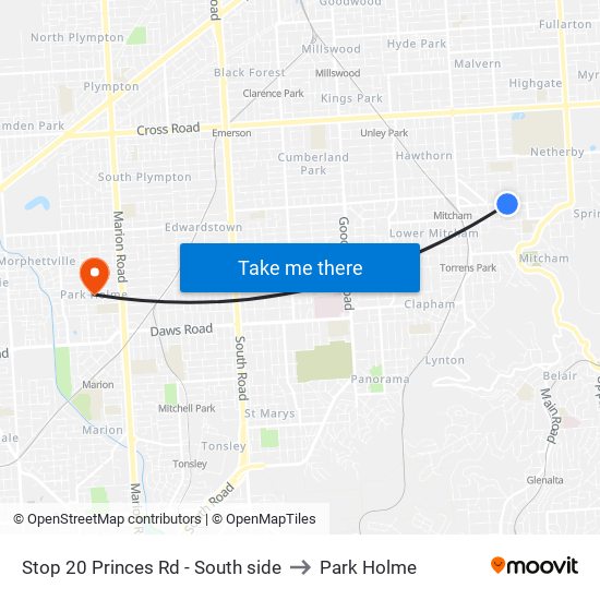 Stop 20 Princes Rd - South side to Park Holme map