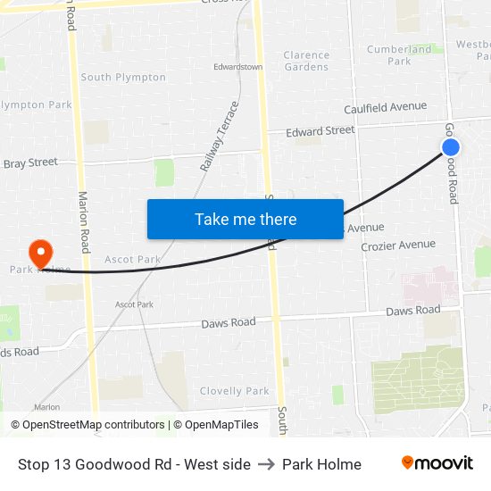 Stop 13 Goodwood Rd - West side to Park Holme map