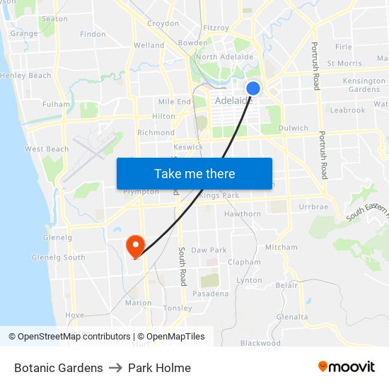 Botanic Gardens to Park Holme map