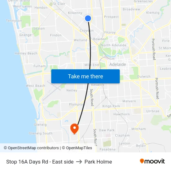 Stop 16A Days Rd - East side to Park Holme map