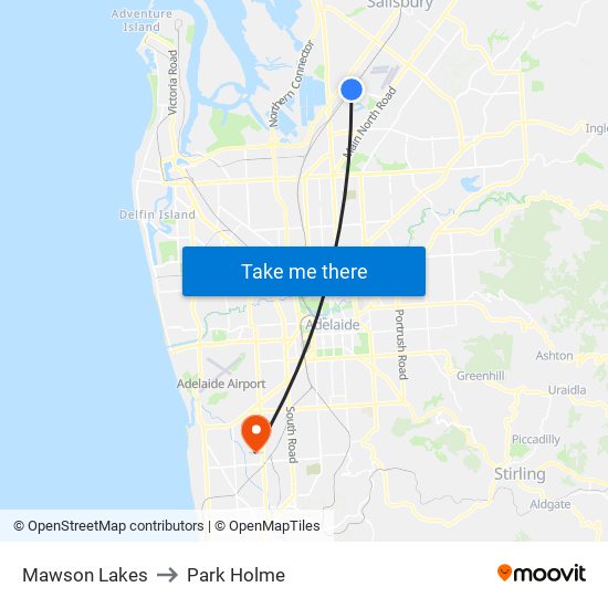 Mawson Lakes to Park Holme map