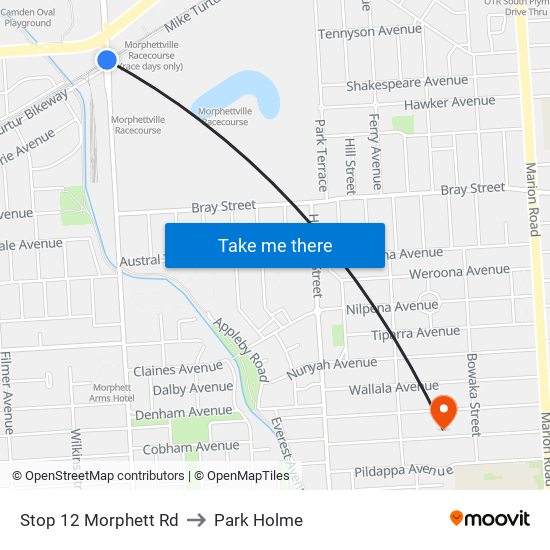 Stop 12 Morphett Rd to Park Holme map