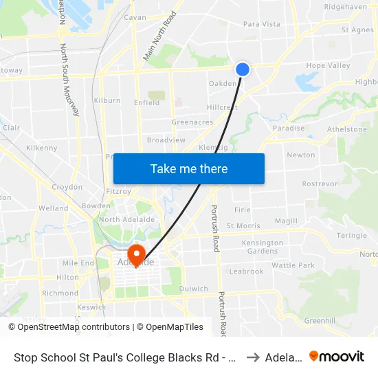 Stop School St Paul's College Blacks Rd - West side to Adelaide map