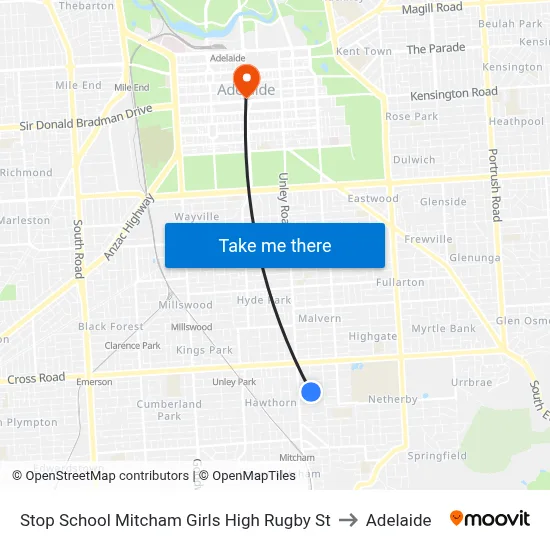 Stop School Mitcham Girls High Rugby St to Adelaide map