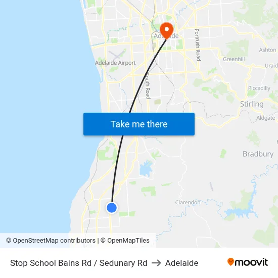 Stop School Bains Rd / Sedunary Rd to Adelaide map