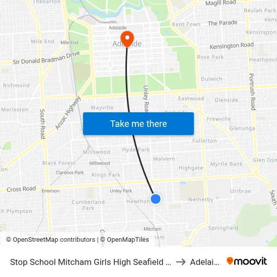 Stop School Mitcham Girls High Seafield Av to Adelaide map