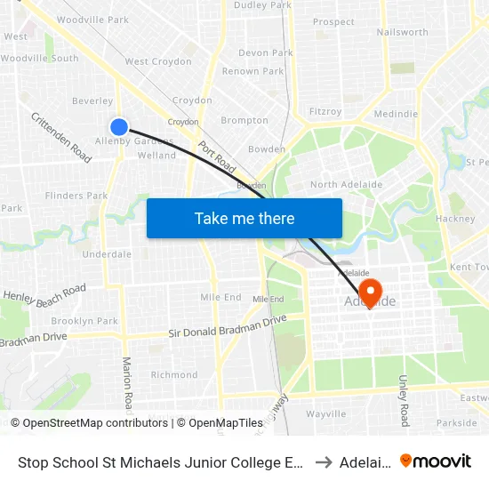 Stop School St Michaels Junior College East Av to Adelaide map