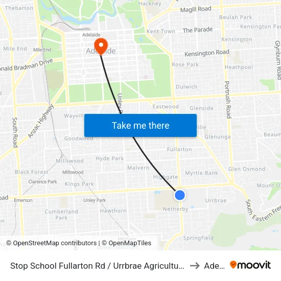 Stop School Fullarton Rd / Urrbrae Agricultural High School - West side to Adelaide map